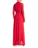 Long-Sleeve Blouson Crinkled Gown 