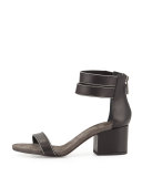 Monili-Trim Leather City Sandal, Black
