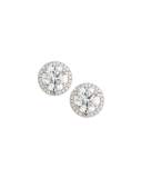 18K White Gold Diamond Stud Earrings with Pavé Diamond Halo, 3.04ct