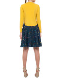 Stitch-Pleated Boulder-Print Skirt, Navy