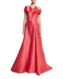 Off-The-Shoulder Pleated Ball Gown, Cayenne