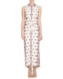 Sleeveless Kaleidoscope-Print Maxi Shirtdress