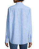 Eileen Long-Sleeve Chambray Blouse, Blue