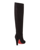 Suede 85mm Red Sole Knee Boot, Black