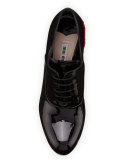 Shearling Fur-Heel Patent Oxford, Nero/Rosso