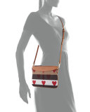 Peyton Heart-Print Check Crossbody Bag, Parade Red
