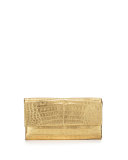 Simple Crocodile Flap Clutch Bag, Gold Mirror