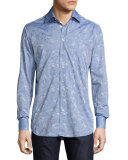 Mermaid Jacquard Sport Shirt, Light Navy Blue