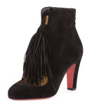 Christina 85mm Suede Tassel Red Sole Bootie, Black