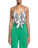 Rayna Striped Tie-Front Cropped Tank Top, Black/White 