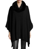 Cashmere Fur-Trim Poncho, Black
