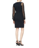 Long-Sheer-Sleeve Sheath Cocktail Dress