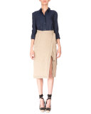 Trapunto-Stitched Linen Wrap Skirt, Burlap