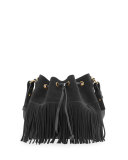 Emmanuelle Small Suede Fringe Bucket Bag, Black