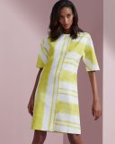 Short-Sleeve Multi-Stripe Dress, White/Yellow