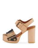 Maya Tapestry Platform Sandal, Beige