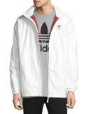 Wind-Resistant Zip-Front Hooded Track Jacket, White