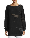 Distressed Oversized Tunic Sweater, Black