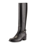 Oralie Leather Stretch Knee Boot, Black