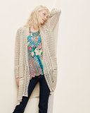 Long Crochet Open Jacket, Natural  