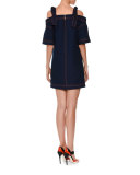 Cold-Shoulder Cotton Shift Dress, Blue