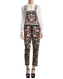 Cherry Blossom Embroidered Dungarees, Black