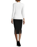 Wool-Blend Pencil Midi Skirt, Black
