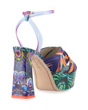 Effie Tropical-Print Platform Sandal, Navy/Green