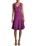 Sleeveless V-Neck Swing Dress, Deep Magenta