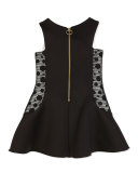 Sleeveless Neoprene Fit-and-Flare Dress, Black/Cream, Size 2-6