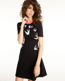 Short-Sleeve Jacquard Skater Dress, Black/White