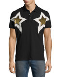 Metallic Star-Print Polo Shirt, Black