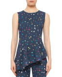 Boulder-Print Peplum Top, Navy