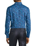 Floral-Print Sport Shirt, Blue