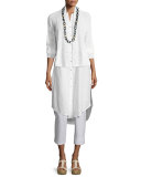 Sleeveless Mandarin-Collar Linen Tunic, White