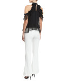 Windowpane-Lace Tiered Ruffle Top