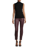 Leather-Like Ponte Skinny Jeans, Merlot