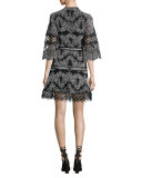 Karina Embroidered 3/4-Sleeve Dress