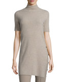 Short-Sleeve Side-Button Sweater, Taupe