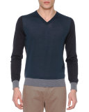 Colorblock V-Neck Sweater, Slate/Gray