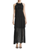 Alicia Sleeveless Tiered Maxi Dress, Black