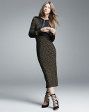 Drifter Long-Sleeve Silk Animal-Print Midi Dress, Green