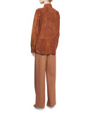 Long-Sleeve Suede Button-Front Shirt, Dark Orange