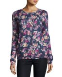 Superfine Floral-Print Cashmere Cardigan