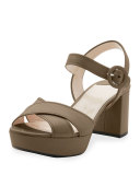 Crisscross Leather Platform Sandal, Giunco