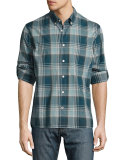 Slim-Fit Plaid Sport Shirt, Blue