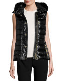 Fox-Trim Puffer Vest, Black