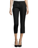 Flat-Front Cropped Cigarette Pants, Black