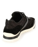 Python & Leather Trainer Sneaker, Black