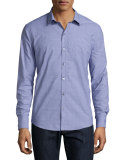 Shadow Geometric-Plaid Woven Sport Shirt, Light Blue